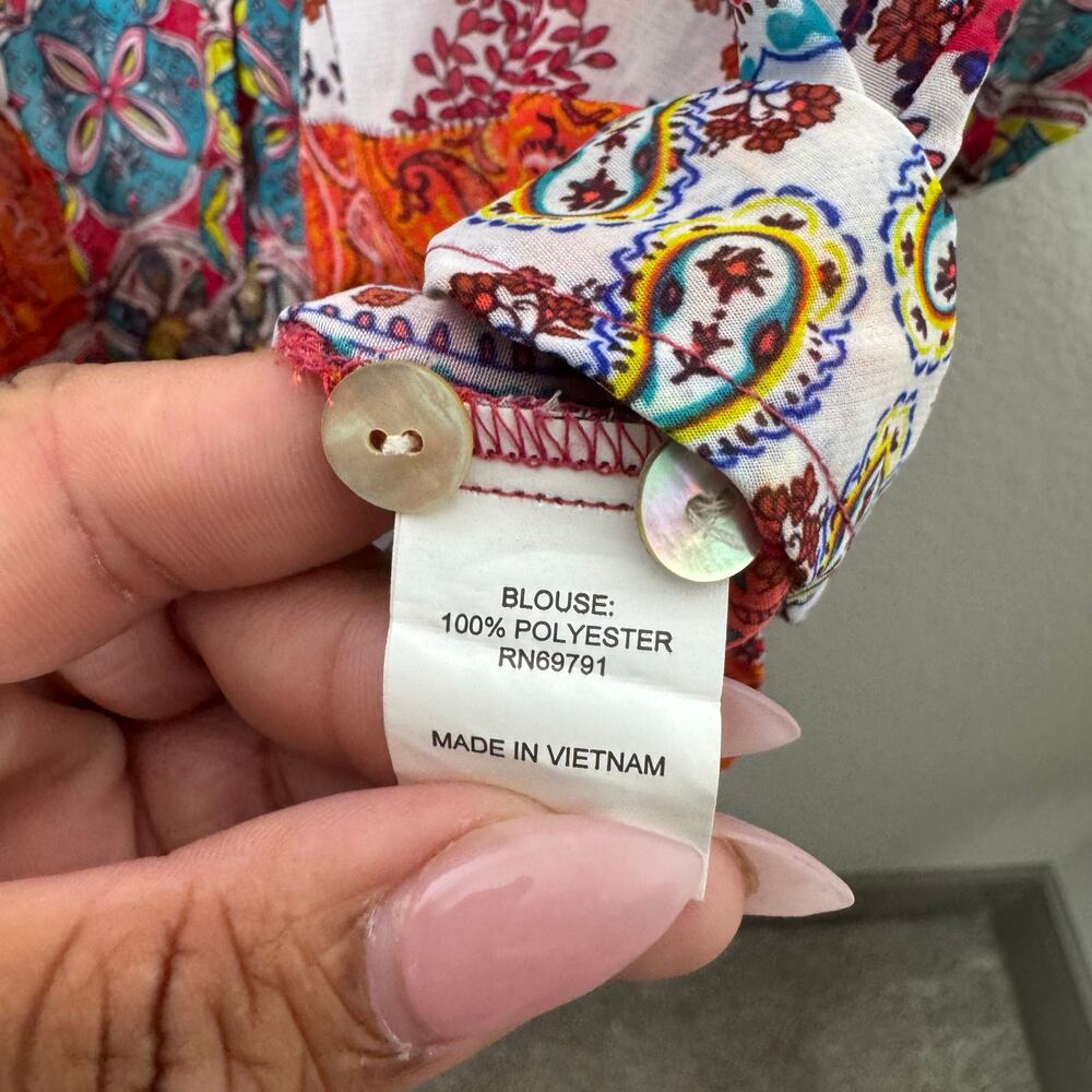 Anthropologie Fig and Flower Women’s Blouse 1X Multicolor Paisley Floral Boho - Picture 5 of 8